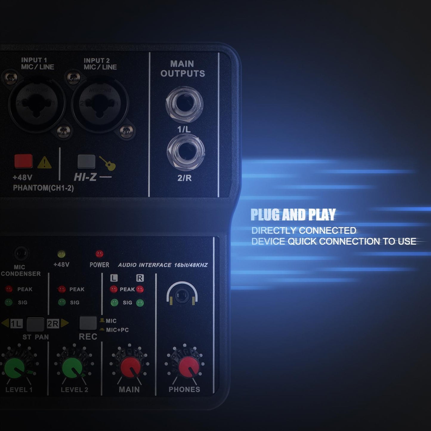 USB Audio Interface 16Bit/49 KHz Audio Mixer Console Interface for Recording