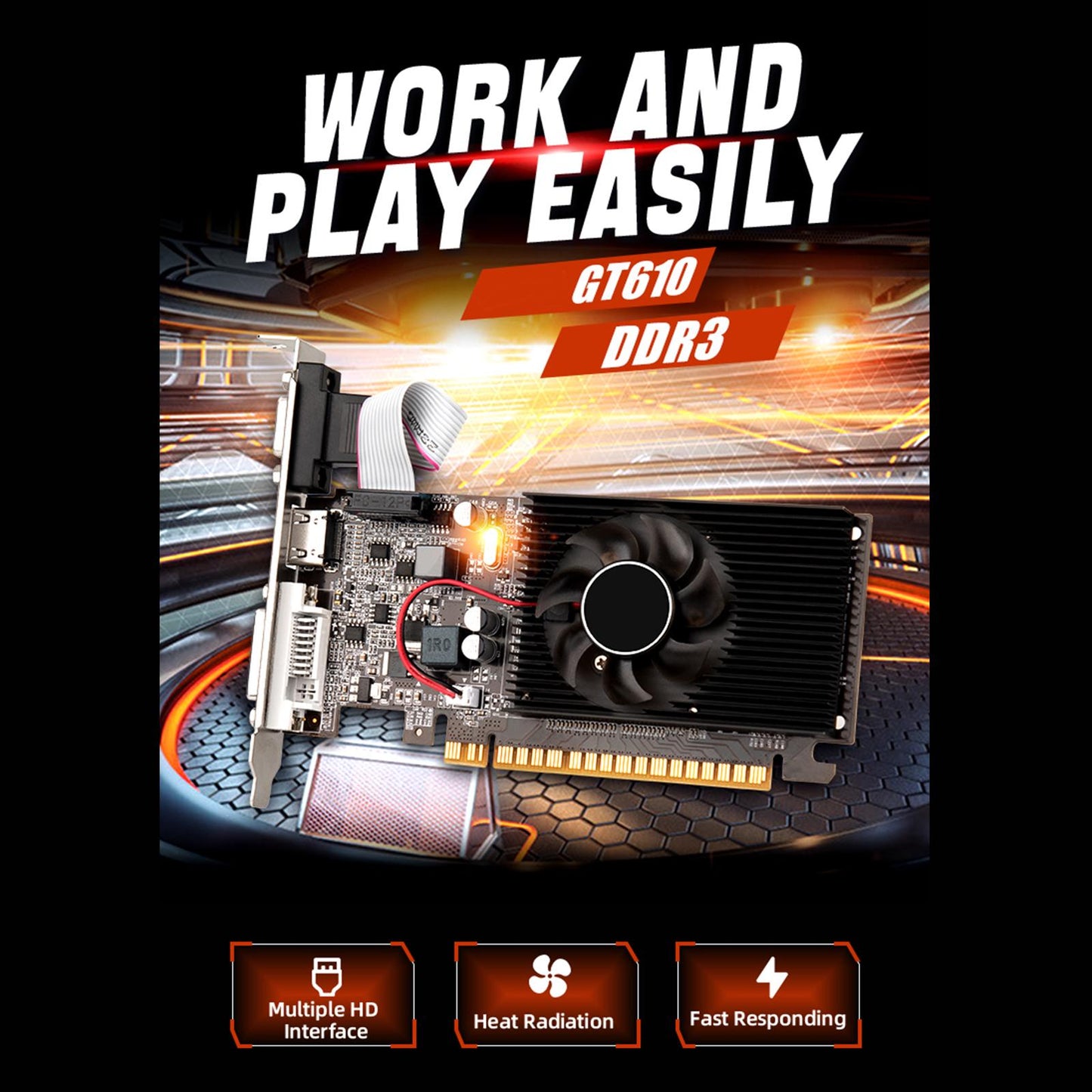 Gaming Graphics Card HDMI/VGA/DVI Interface Compact PCIe x16 2.0 Low Profile