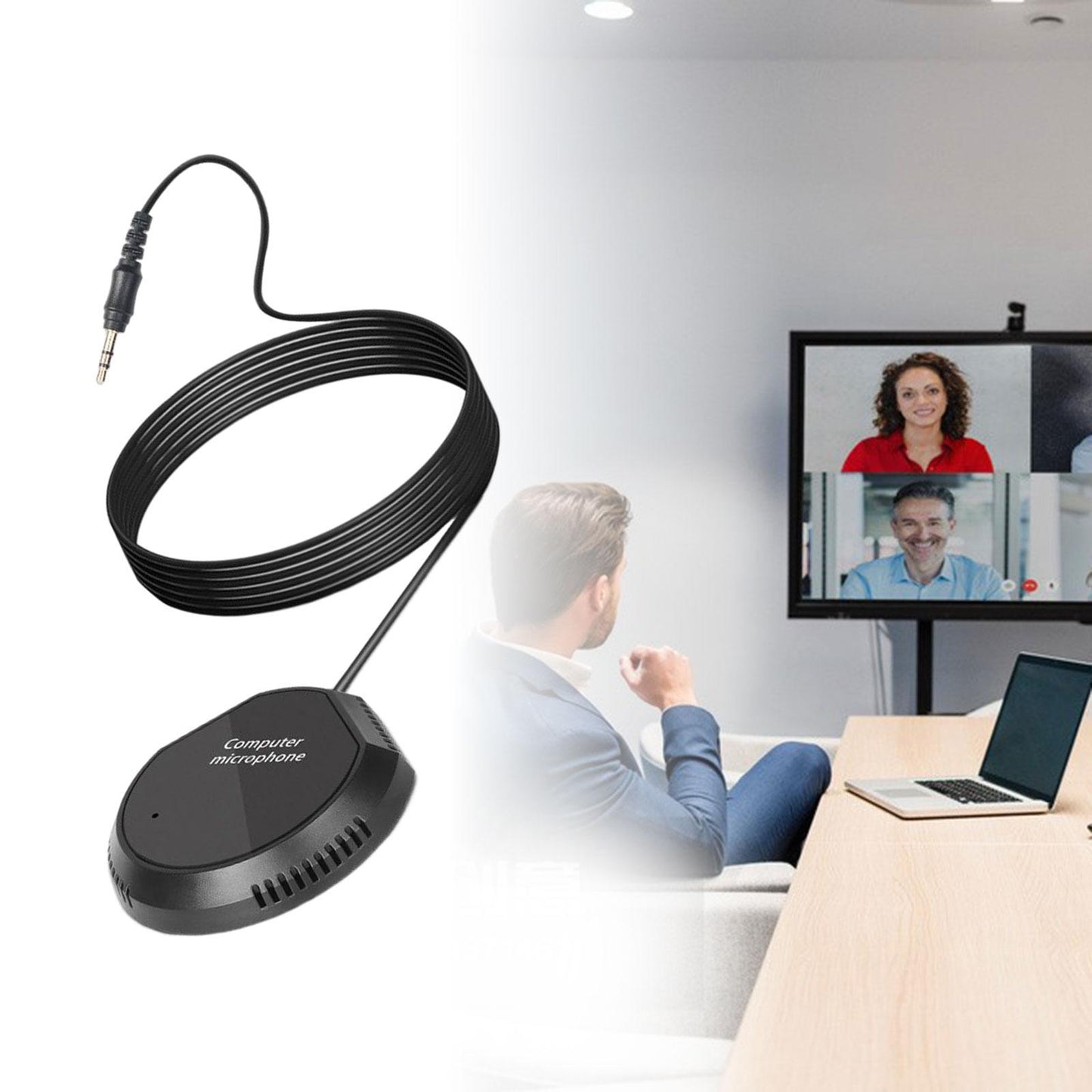 Conference Microphone 3.5mm Plug and Play Compact Condenser Mic for Chatting