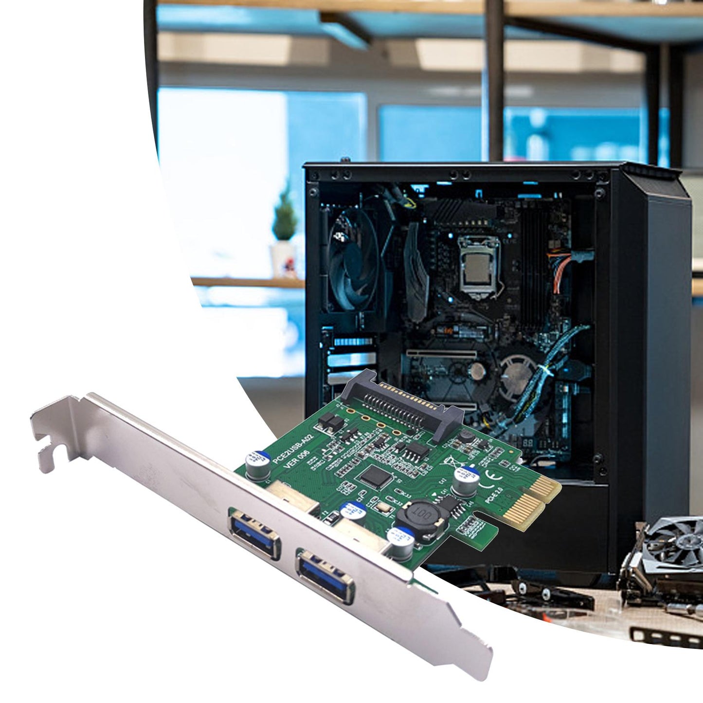 Pci-e 1x to USB 3.2 Gen1 5Gbps Expansion Card PCIe to USB Card for Desktops Green Rear USB