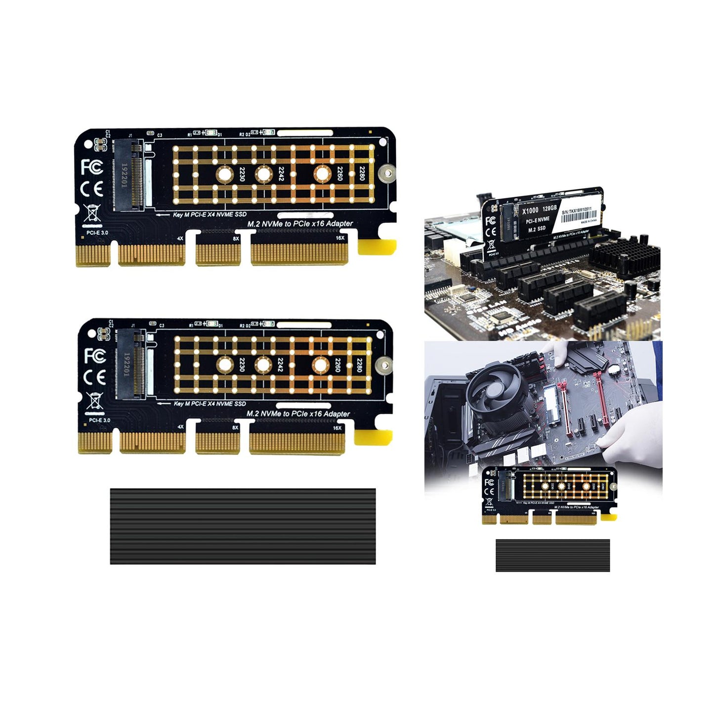 NVMe M.2 SSD M Key to Pci-e 3.0 x16 Expansion Card Portable for 960EVO SM951 no Heat Sink