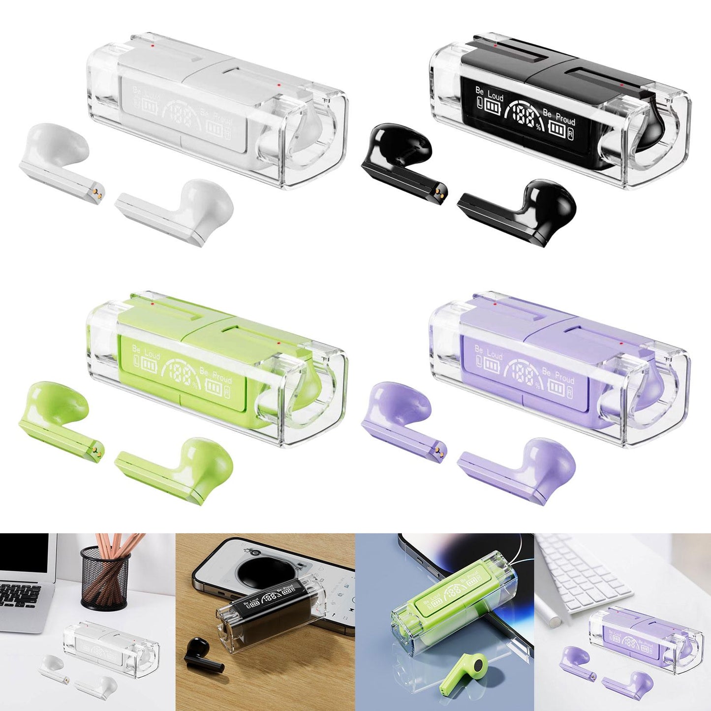 Wireless Earbuds Noise Cancelling V5.3 Headphones for White