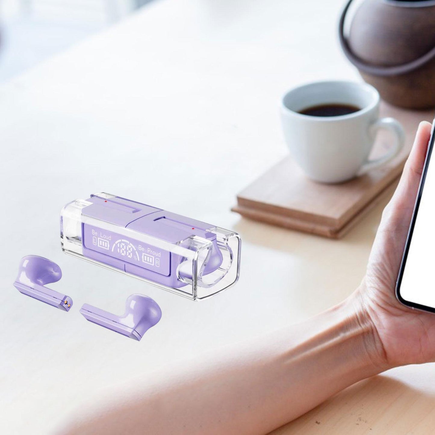 Wireless Earbuds Noise Cancelling V5.3 Headphones for Purple