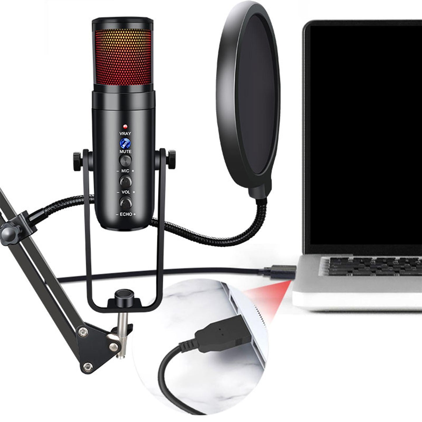USB Computer Microphone Cardioid Mic Condenser Mic Accessories Plug and Play