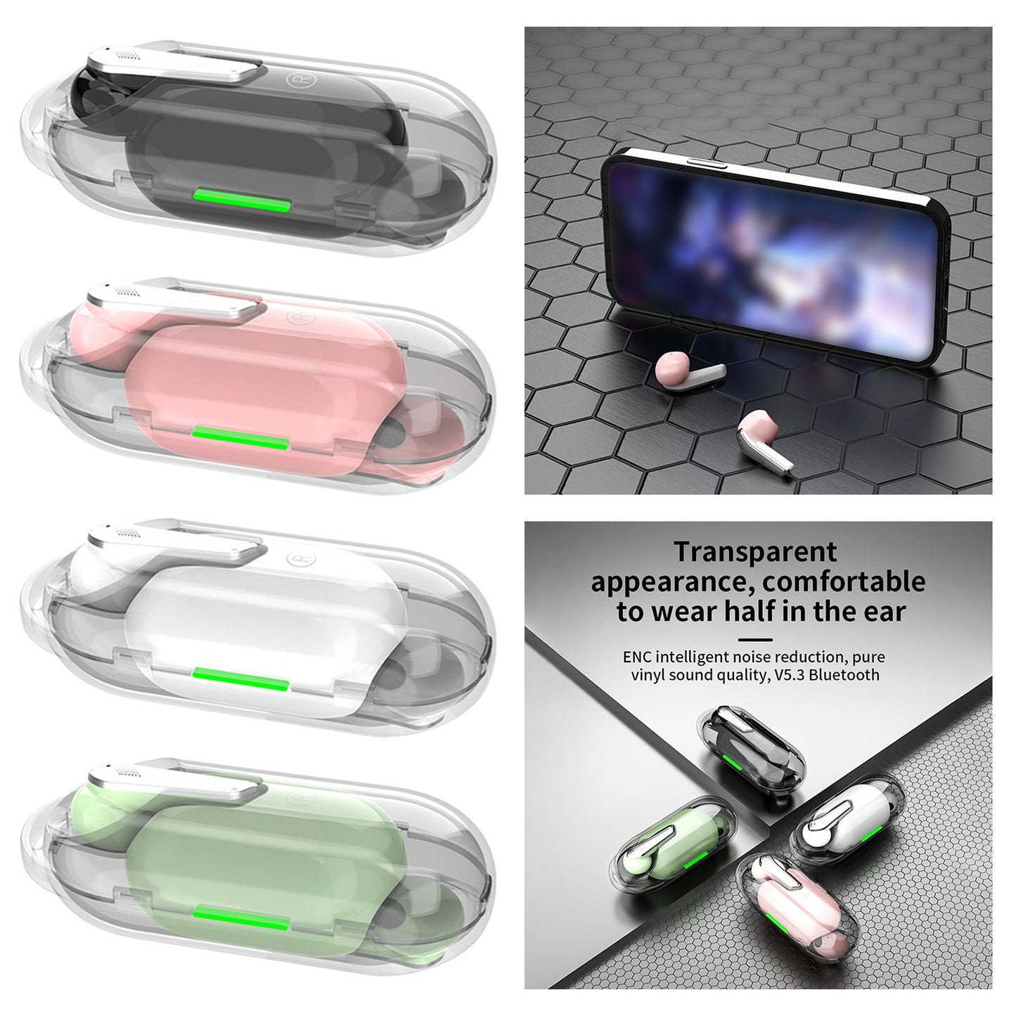 Single Wireless Earphone with Mic Headphone for Outdoor Video Game Music Gym Black