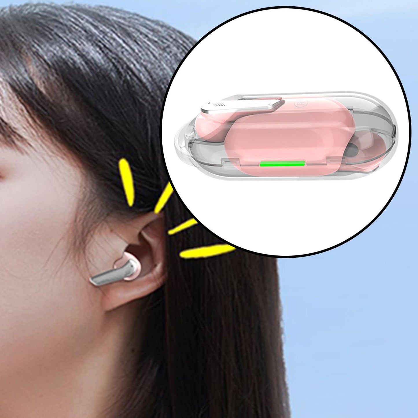 Single Wireless Earphone with Mic Headphone for Outdoor Video Game Music Gym Pink