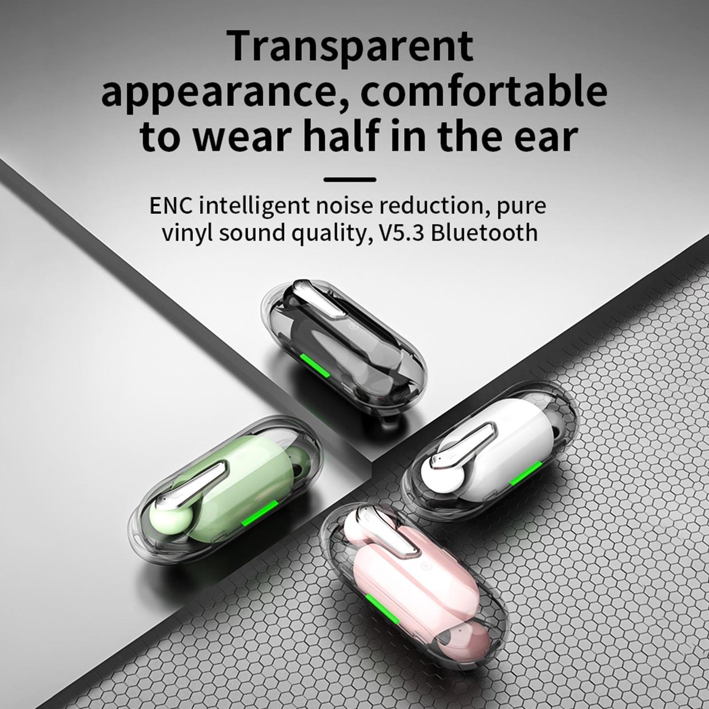 Single Wireless Earphone with Mic Headphone for Outdoor Video Game Music Gym White