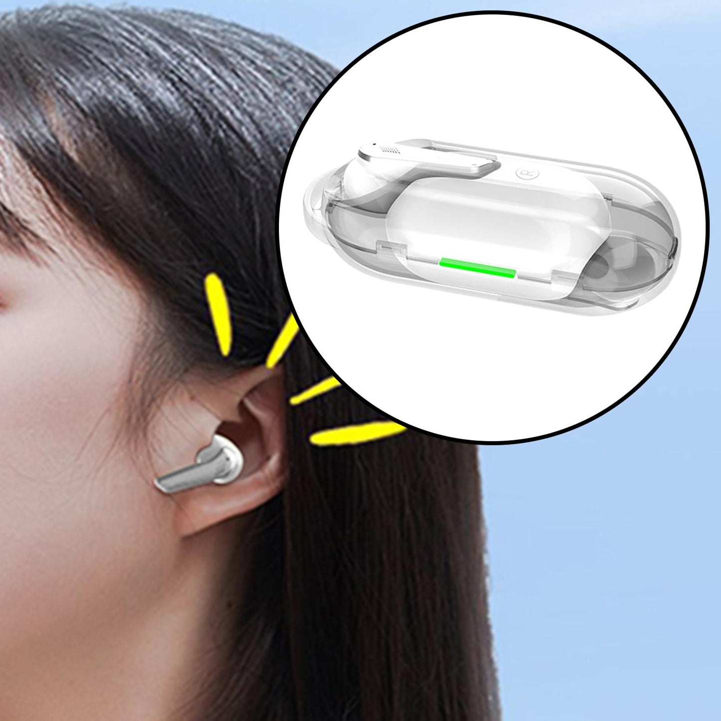 Single Wireless Earphone with Mic Headphone for Outdoor Video Game Music Gym White