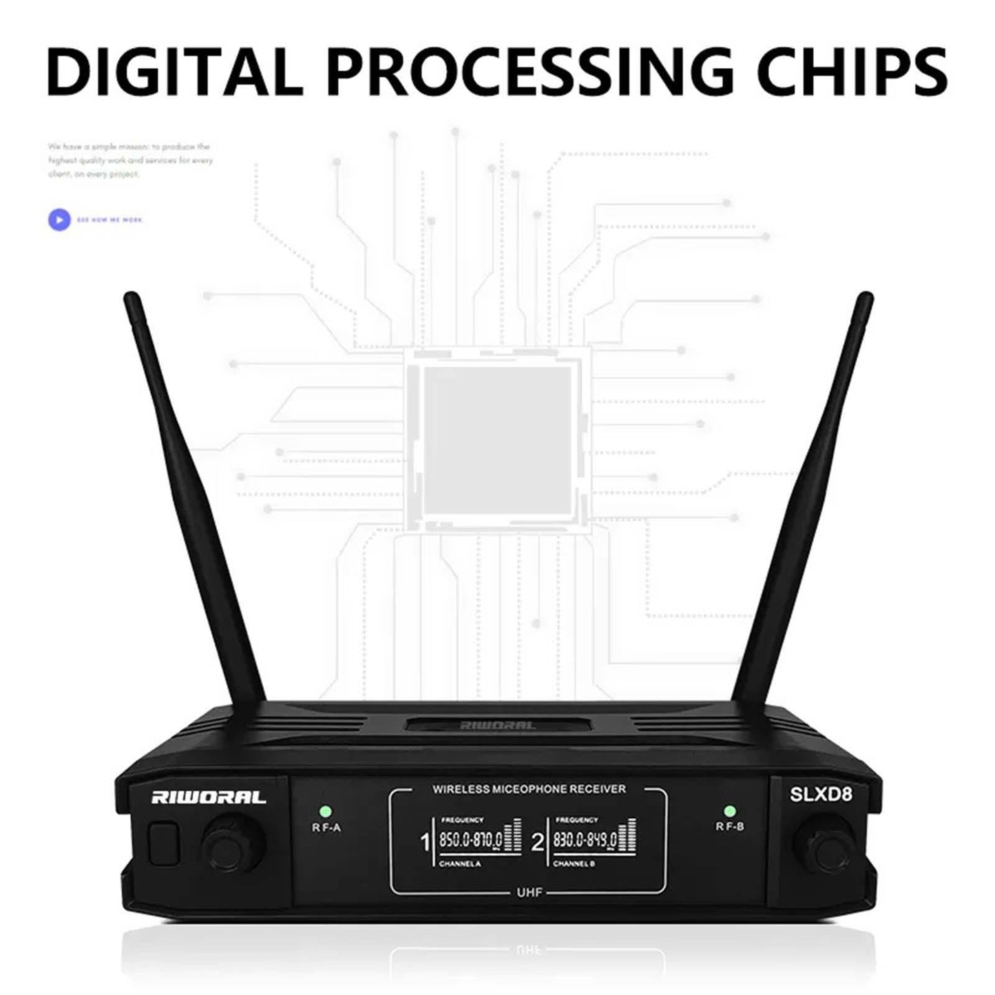 Microphone System Dual UHF Cordless Dynamic Mic for Karaoke Wedding