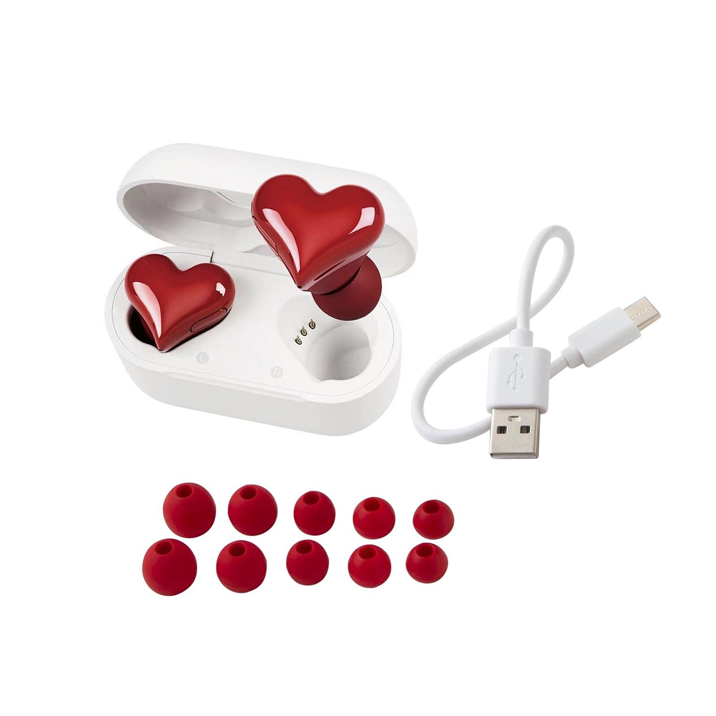 Wireless Earbuds Heart Shape Stereo in Ear Earphones for Gym Workout Driving