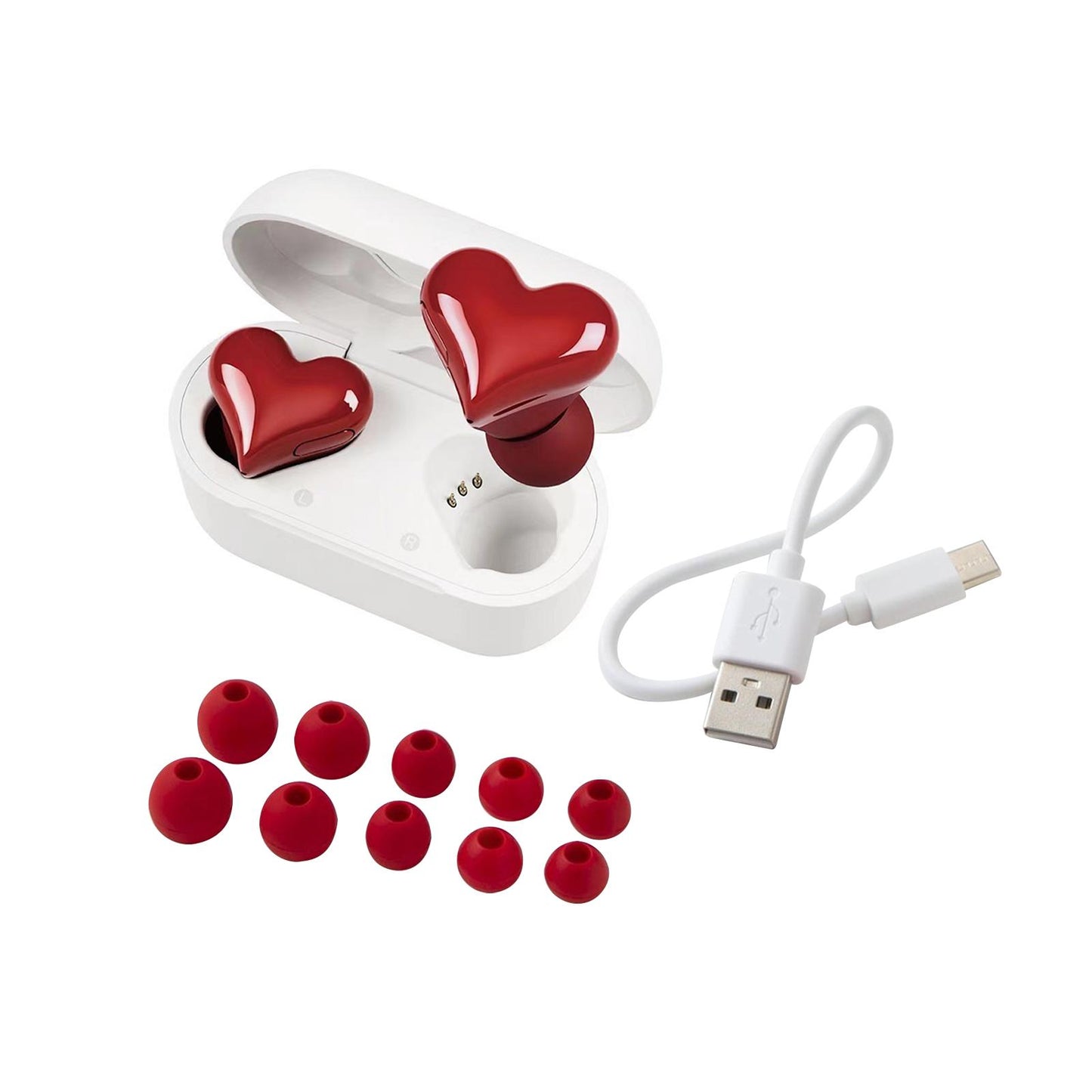 Wireless Earbuds Heart Shape Stereo in Ear Earphones for Gym Workout Driving