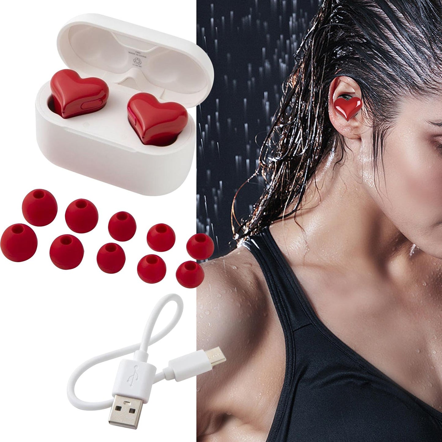 Wireless Earbuds Heart Shape Stereo in Ear Earphones for Gym Workout Driving