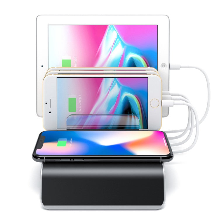 YD09 Multiple Charger Dock Organizer Stand 4 USB Ports Desktop Charging Station QI Wireless Charging Pad