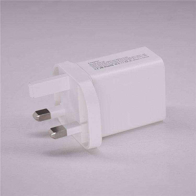 18W USB + Type-C Dual Ports Quick Charge Travel Charger - UK Plug