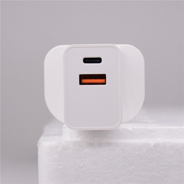 18W USB + Type-C Dual Ports Quick Charge Travel Charger - UK Plug