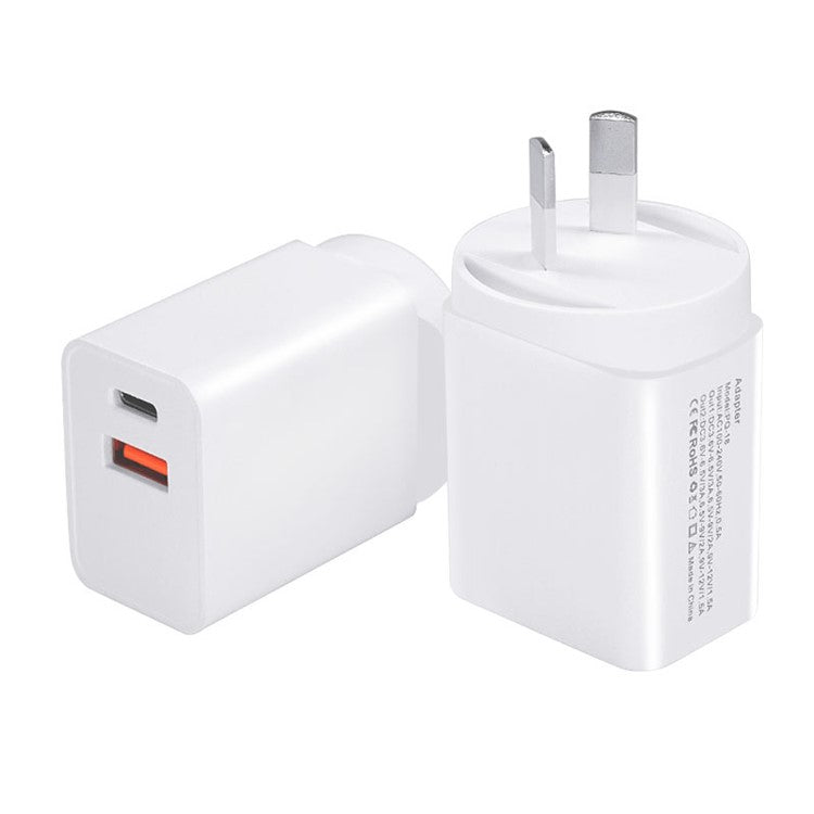 18W USB + Type-C Dual Ports Quick Charge Travel Charger - AU Plug