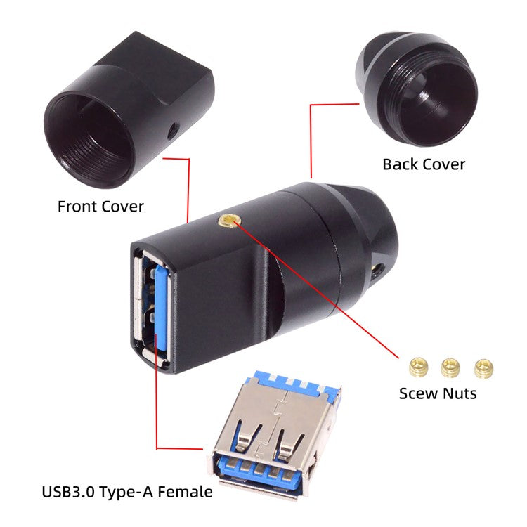 CN-024-FE USB 3.0 Type-A Female Socket Receptacle Connector Solder Type with Aluminum Alloy Shell for 6.0mm Cable