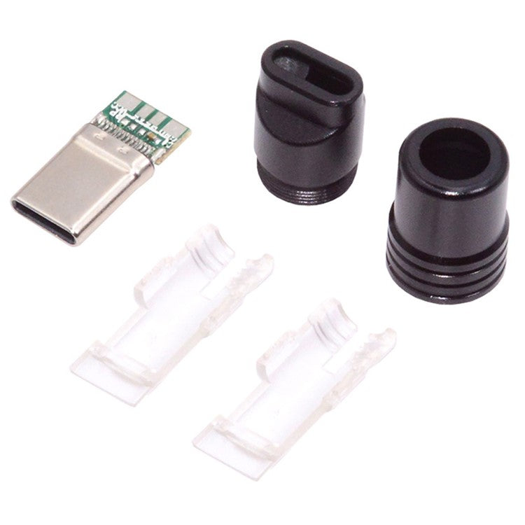 CN-026-BK USB 3.1 Type-C Male Plug Connector Solder Type with Aluminum Alloy Shell for 4.0mm-6.0mm Cable - Black