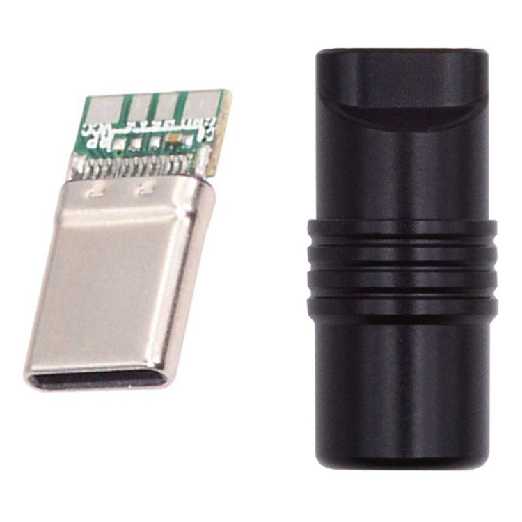 CN-026-BK USB 3.1 Type-C Male Plug Connector Solder Type with Aluminum Alloy Shell for 4.0mm-6.0mm Cable - Black