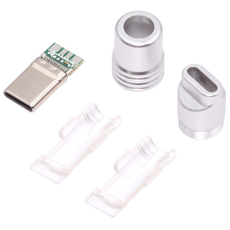 CN-026-BK USB 3.1 Type-C Male Plug Connector Solder Type with Aluminum Alloy Shell for 4.0mm-6.0mm Cable - Silver