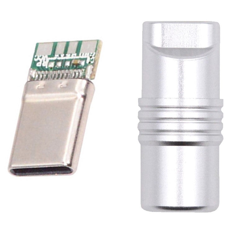 CN-026-BK USB 3.1 Type-C Male Plug Connector Solder Type with Aluminum Alloy Shell for 4.0mm-6.0mm Cable - Silver