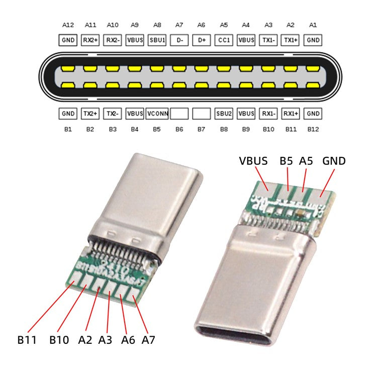CN-026-BK USB 3.1 Type-C Male Plug Connector Solder Type with Aluminum Alloy Shell for 4.0mm-6.0mm Cable - Silver
