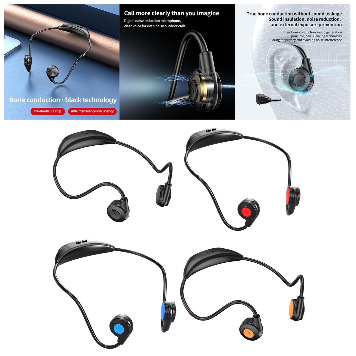 Bluetooth Headphones Ergonomic V5.3 Stereo Headset for Working Music Workout Black