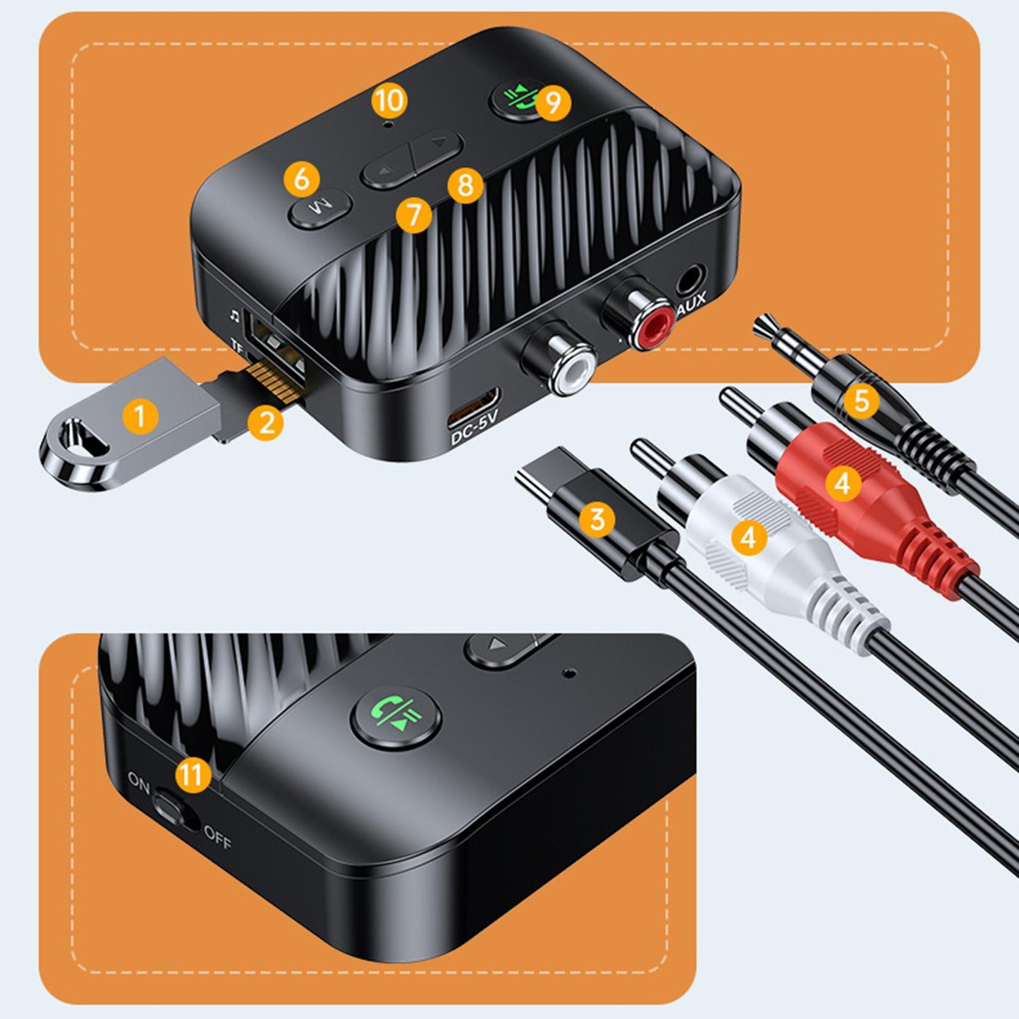 Audio Transmitter Receiver Adapter AUX Adapter for Speakers Car Home Theater