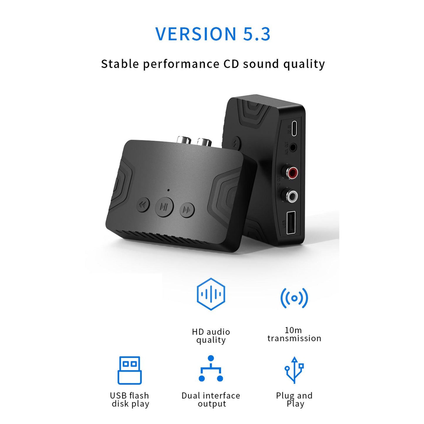 Wireless Audio Receiver Adapter with 3.5mm AUX for Home Theater TV Amplifier