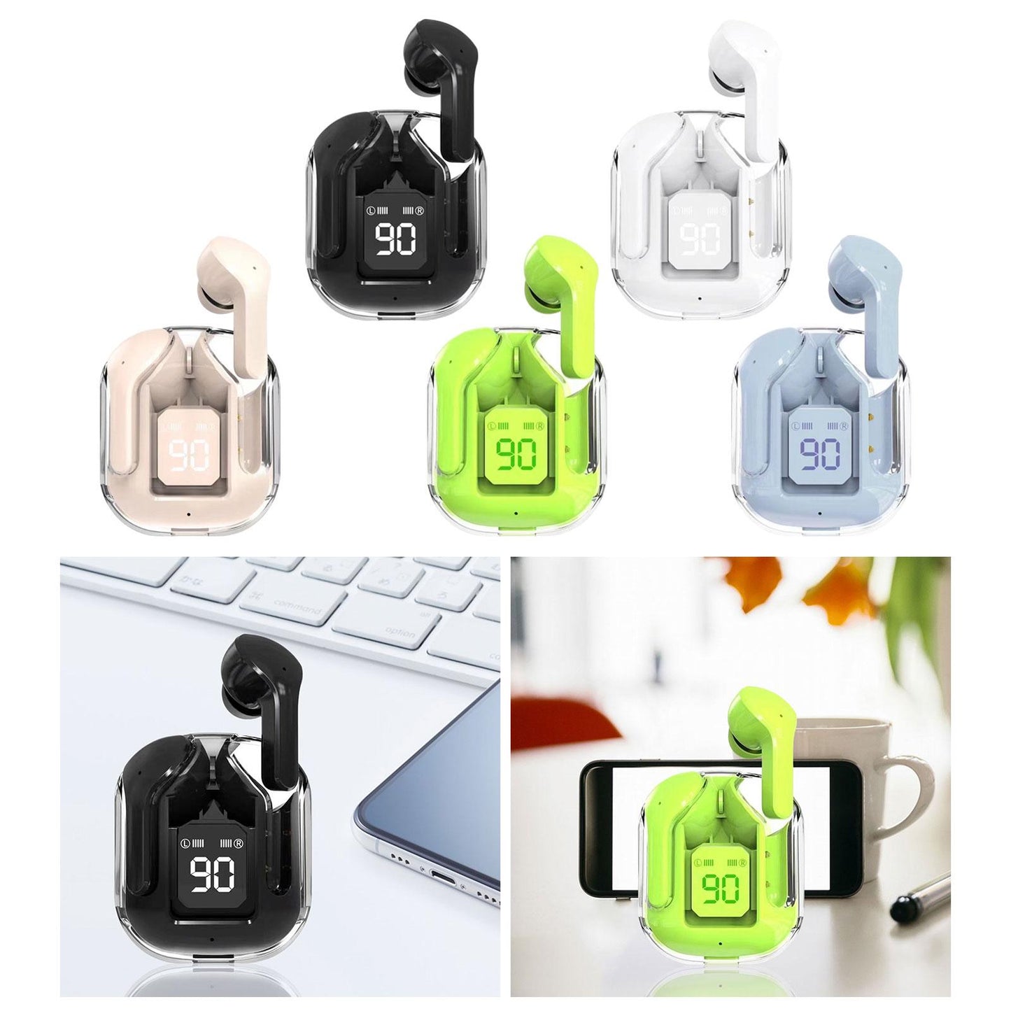 Wireless Earbuds LED Display Bluetooth Headphones for Running Office Fitness Black