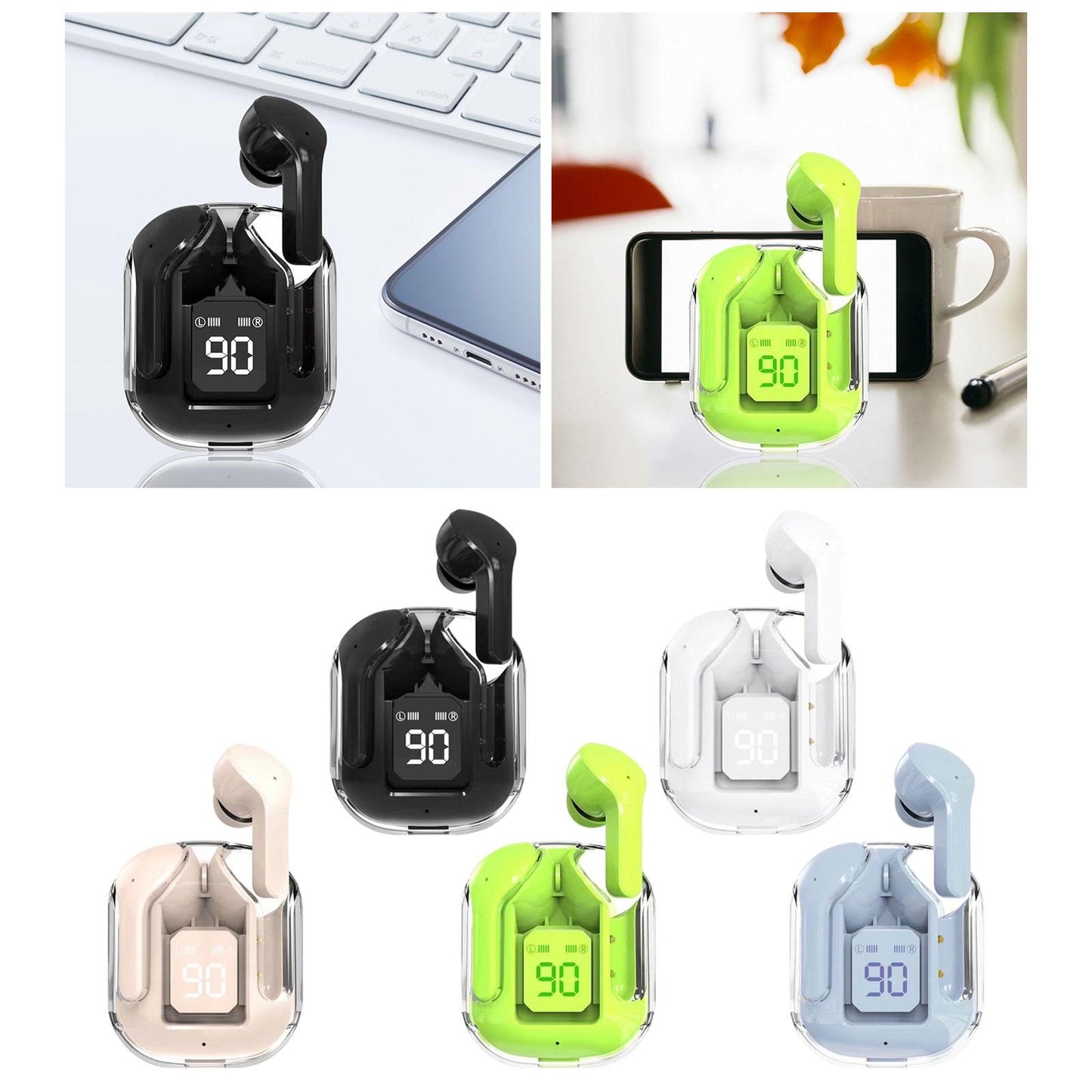 Wireless Earbuds LED Display Bluetooth Headphones for Running Office Fitness Black