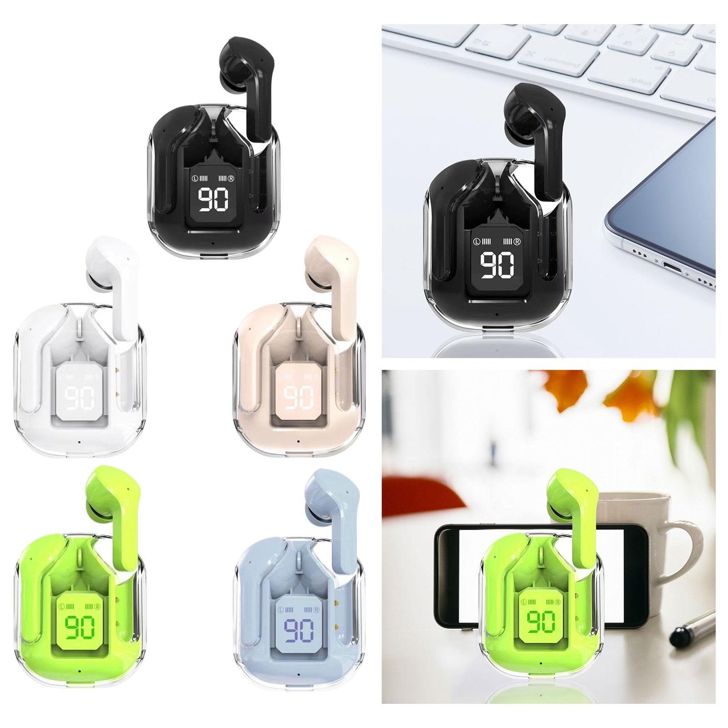 Wireless Earbuds LED Display Bluetooth Headphones for Running Office Fitness Black