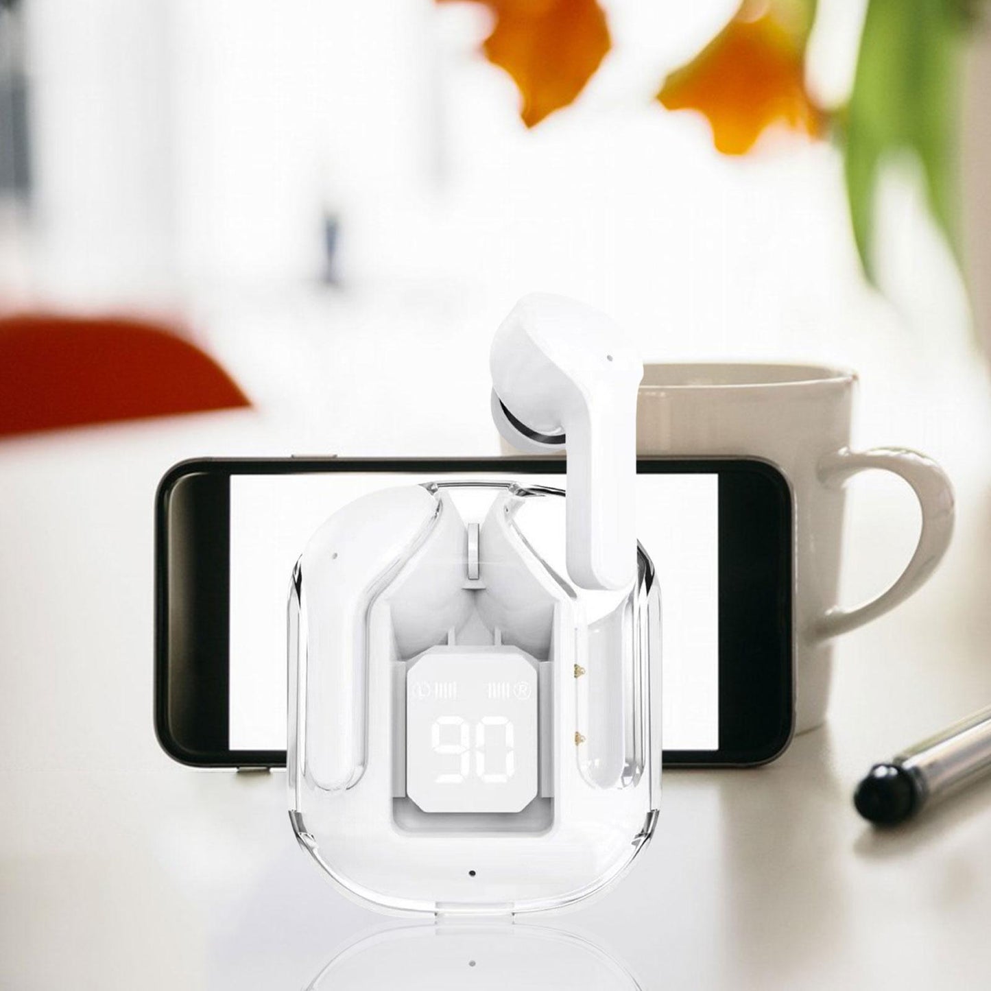 Wireless Earbuds LED Display Bluetooth Headphones for Running Office Fitness White