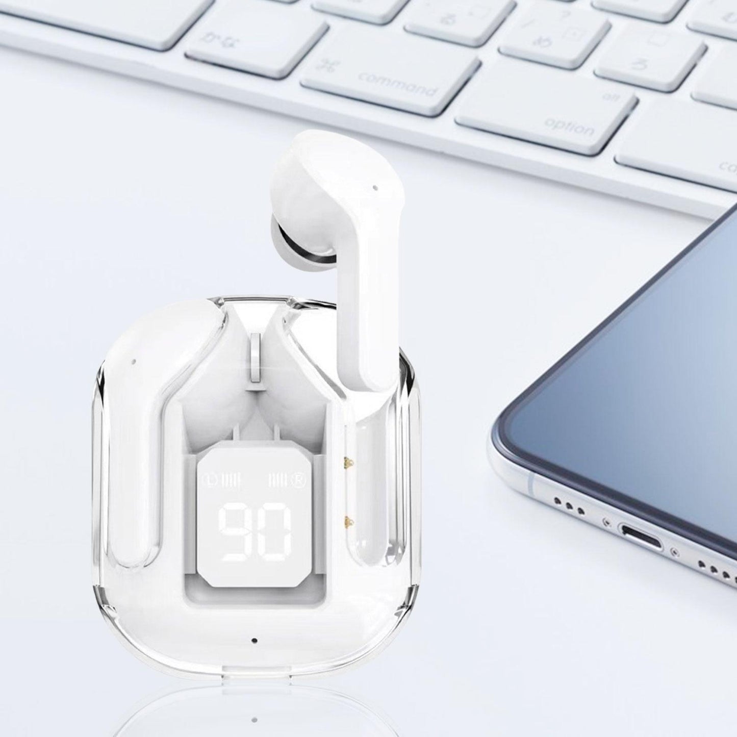 Wireless Earbuds LED Display Bluetooth Headphones for Running Office Fitness White