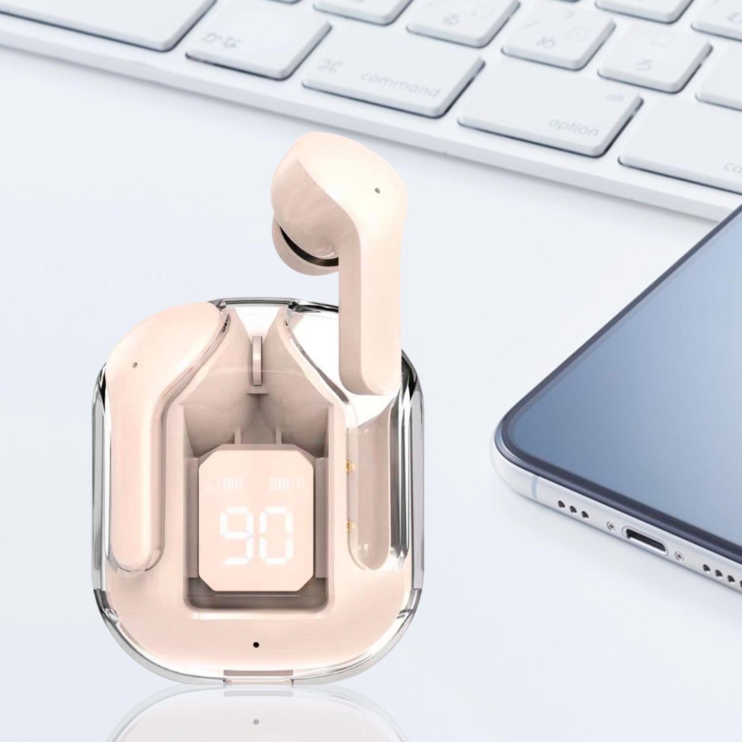 Wireless Earbuds LED Display Bluetooth Headphones for Running Office Fitness Pink