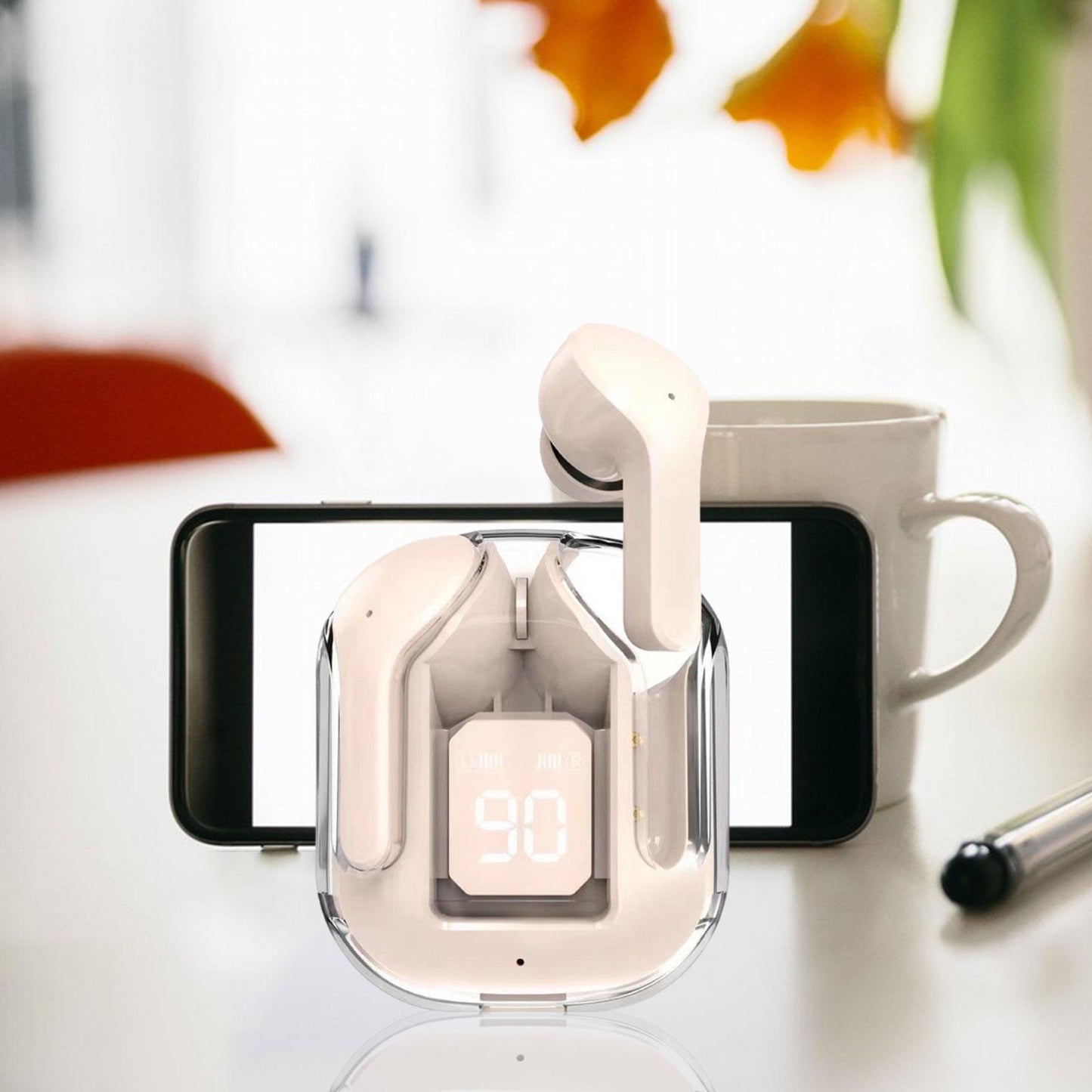 Wireless Earbuds LED Display Bluetooth Headphones for Running Office Fitness Pink