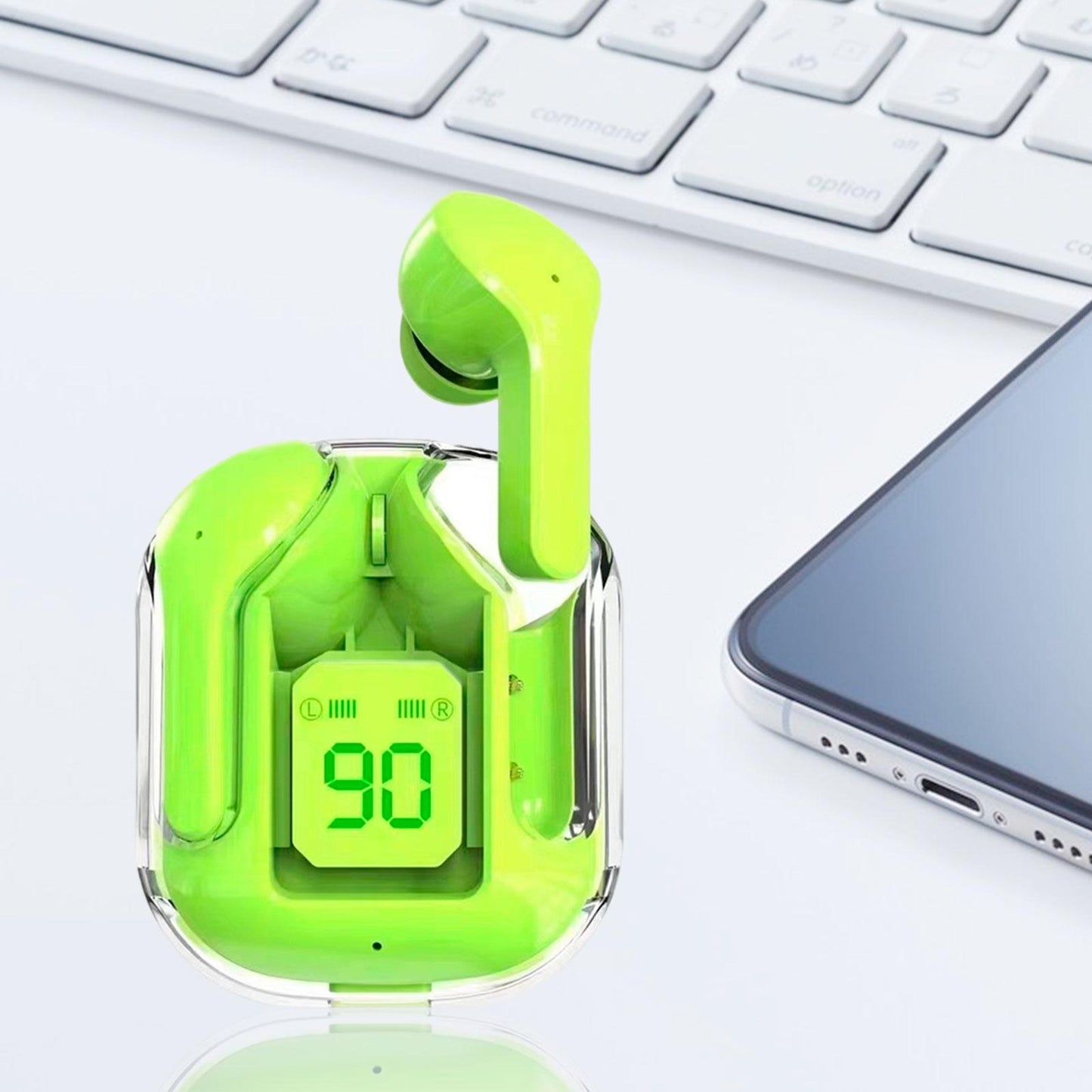 Wireless Earbuds LED Display Bluetooth Headphones for Running Office Fitness Green