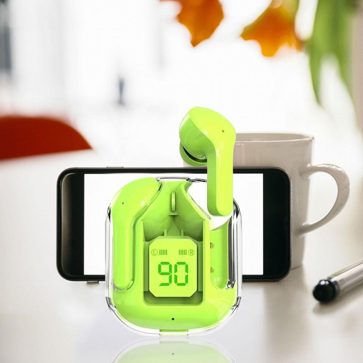 Wireless Earbuds LED Display Bluetooth Headphones for Running Office Fitness Green