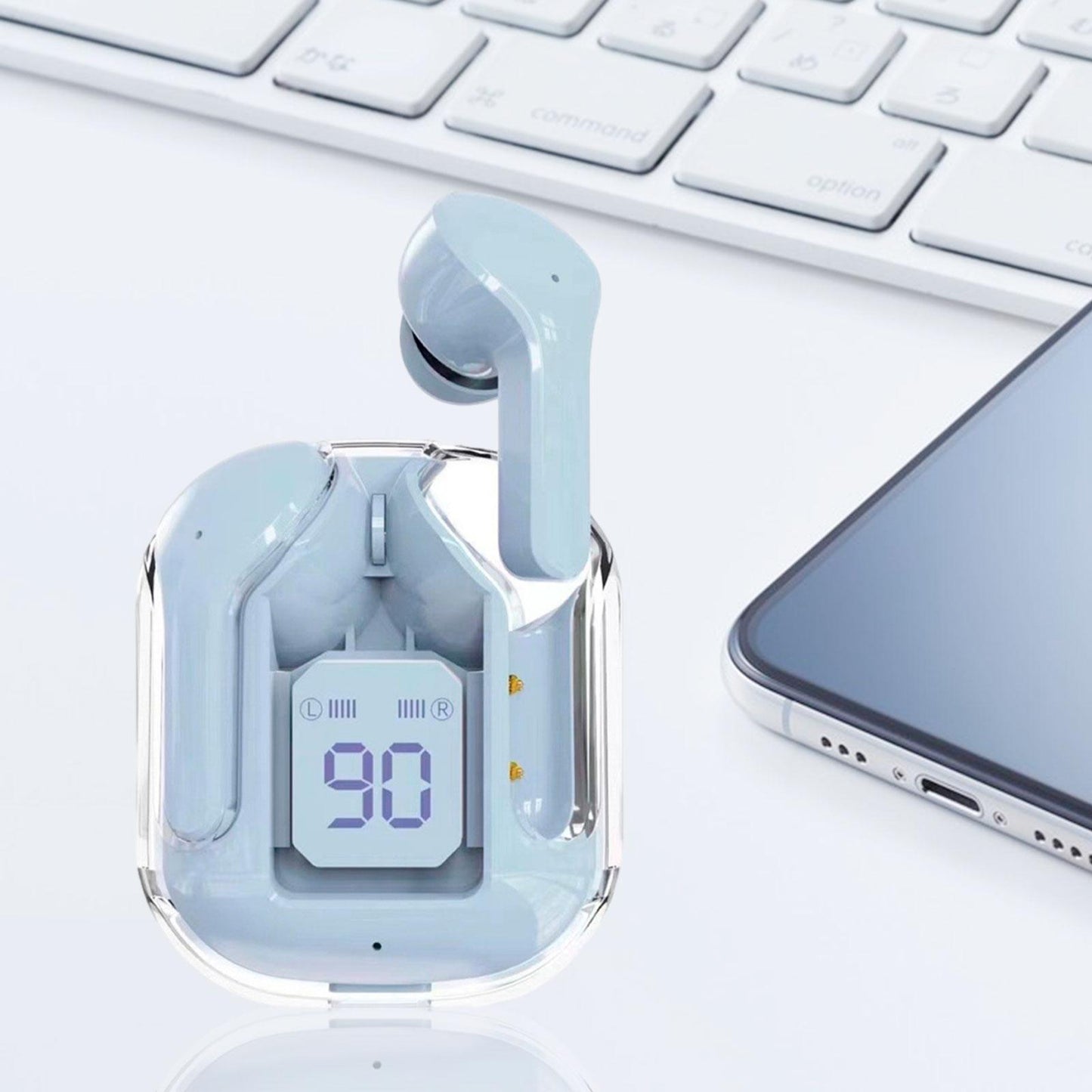 Wireless Earbuds LED Display Bluetooth Headphones for Running Office Fitness Blue