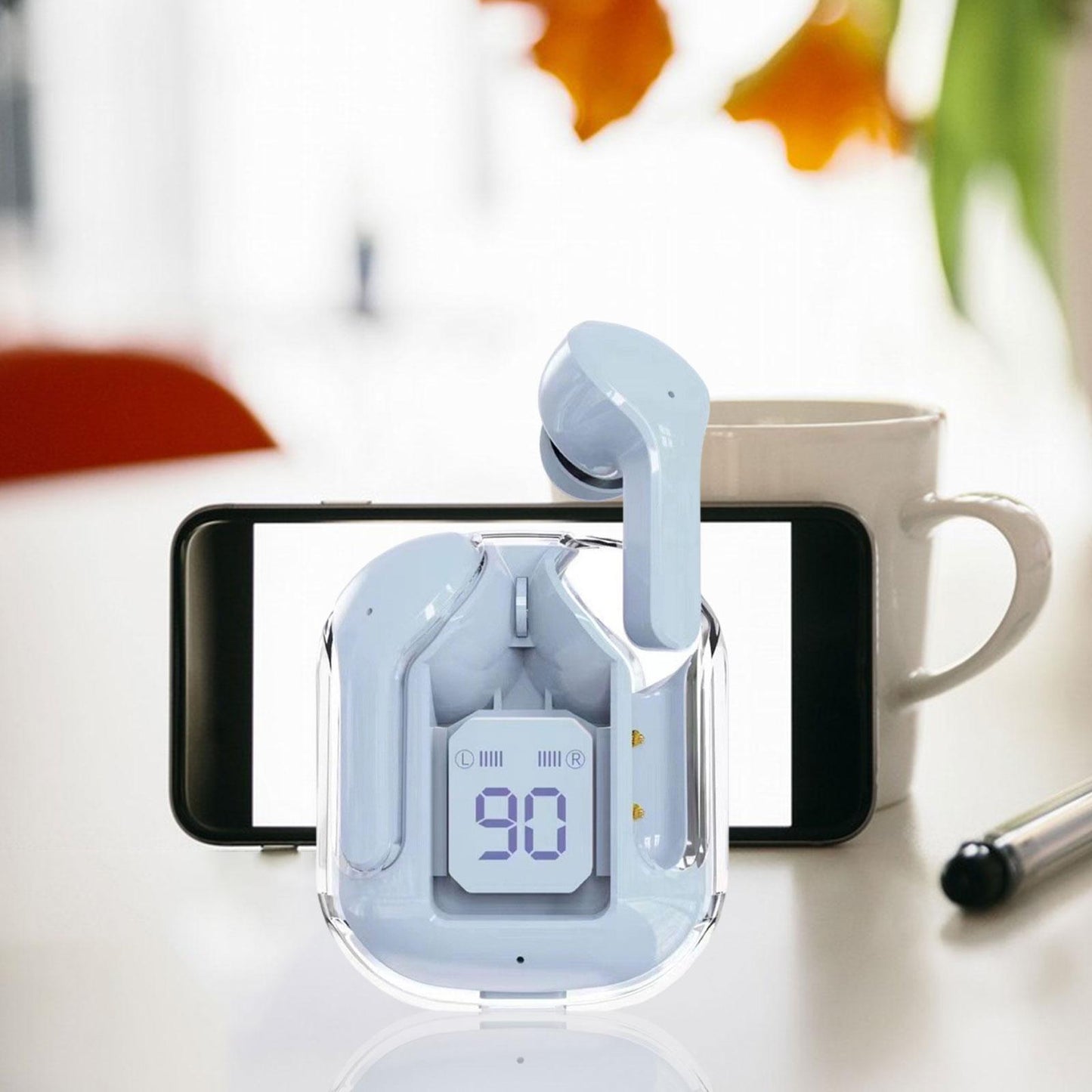 Wireless Earbuds LED Display Bluetooth Headphones for Running Office Fitness Blue