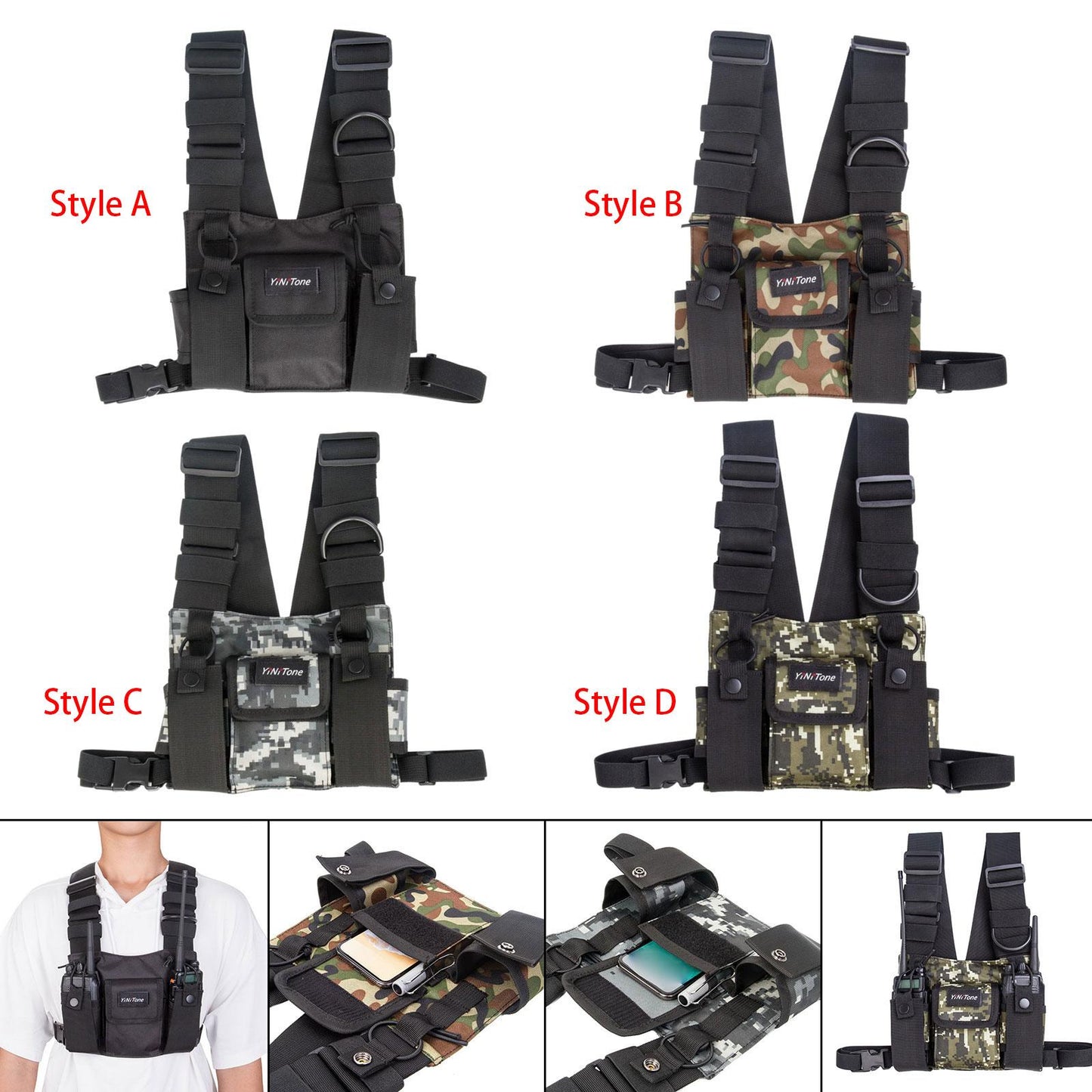 Radio Chest Harness Rig Holster Pack Universal for Camping Fishing Traveling Style A