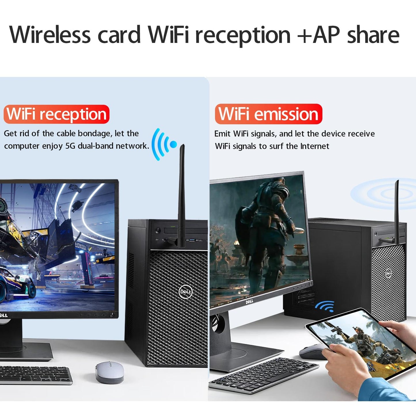 USB WiFi Adapter High GAIN Dual Band 5dBi Antenna USB WiFi Card for PC