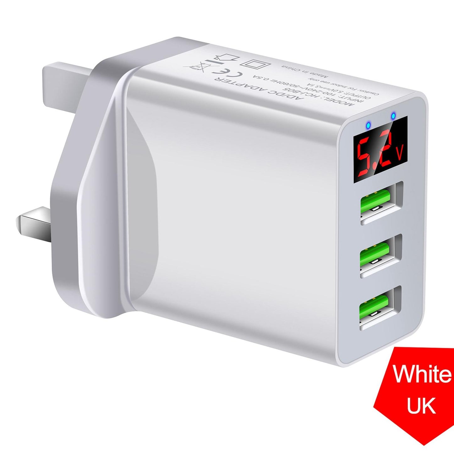 Fast Charger Portable 3USB Digital Display Fast Charging for Travel Charging Black