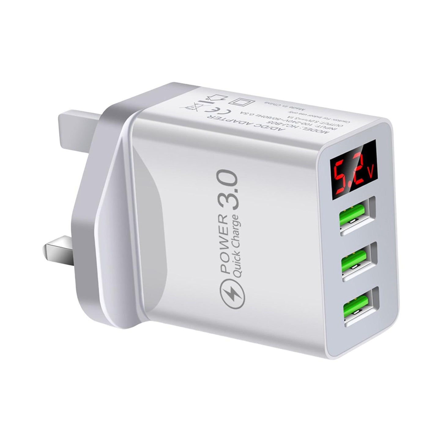 Fast Charger Portable 3USB Digital Display Fast Charging for Travel Charging White