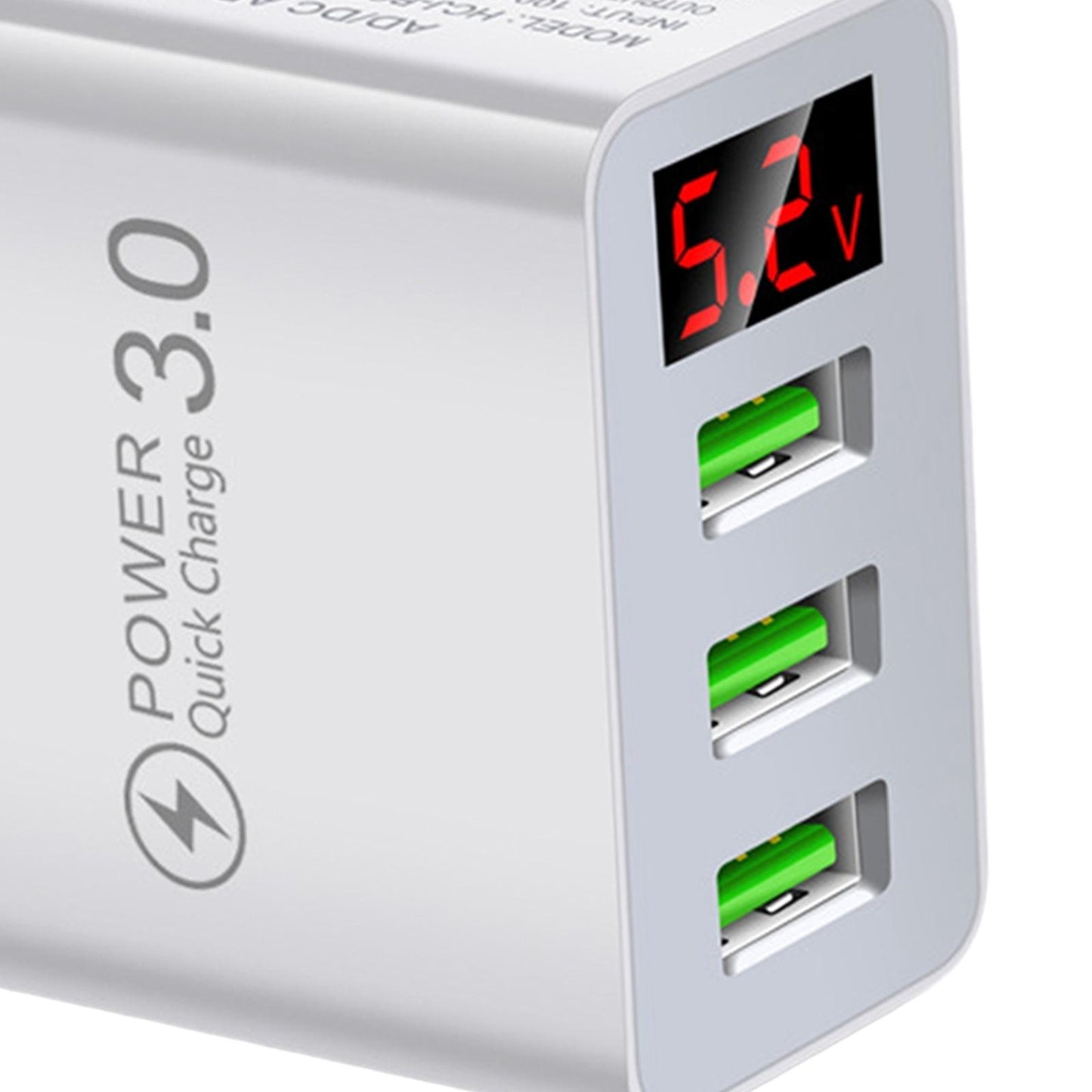Fast Charger Portable 3USB Digital Display Fast Charging for Travel Charging White