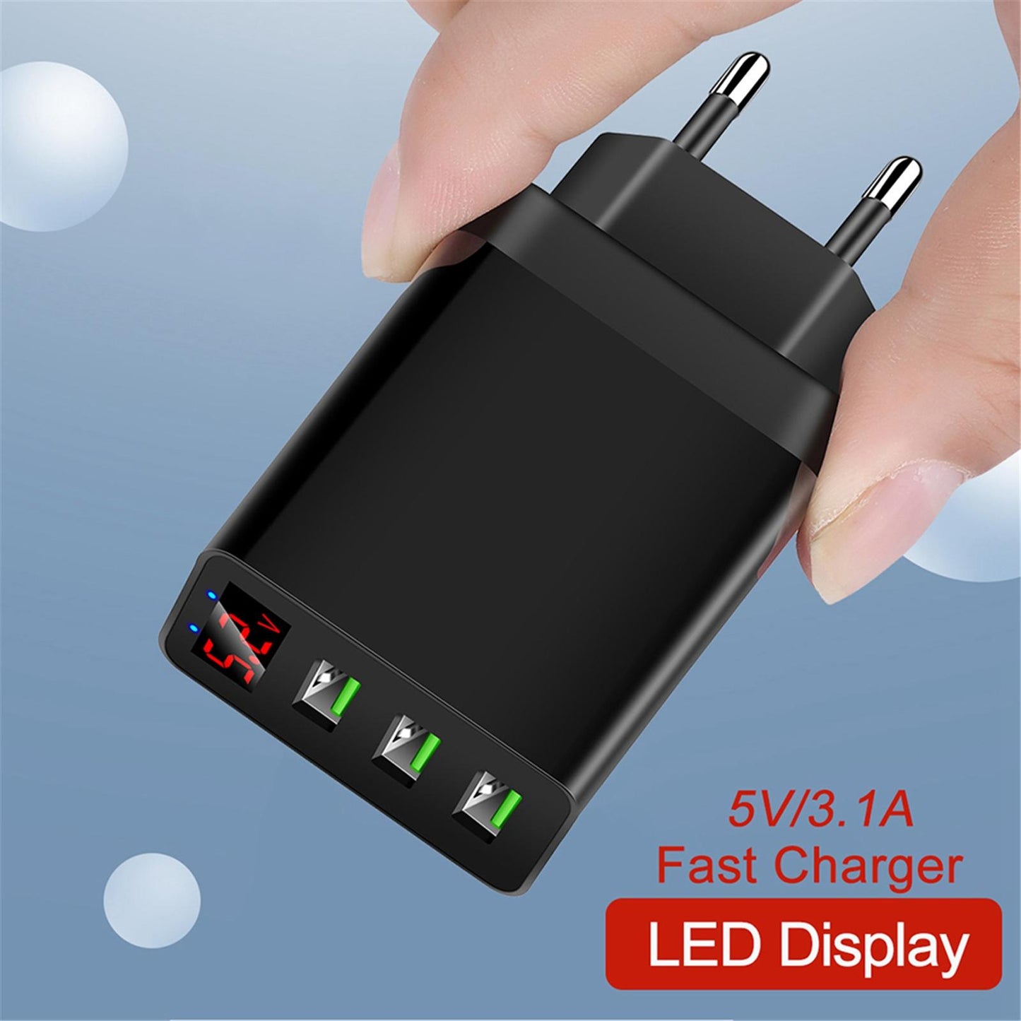 3 Port Charging Station Compact Fast Charger for Travel Charging US Standard Black