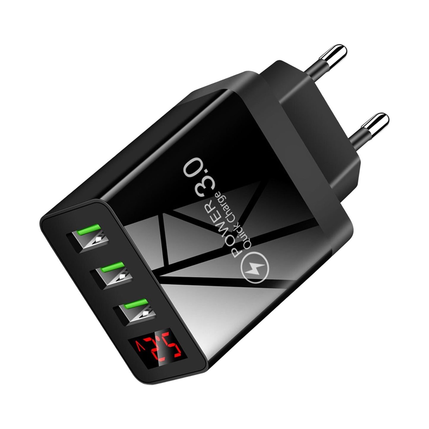 3USB Digital Display Fast Charging Portable Fast Charger for Travel Charging Black