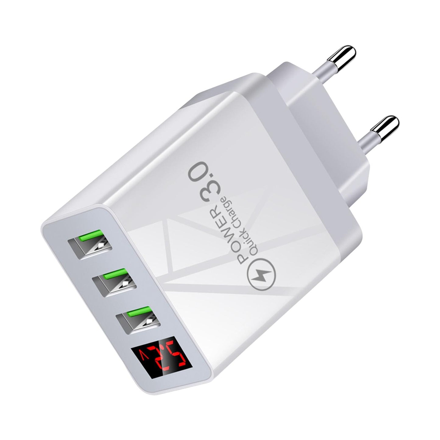 3USB Digital Display Fast Charging Portable Fast Charger for Travel Charging White