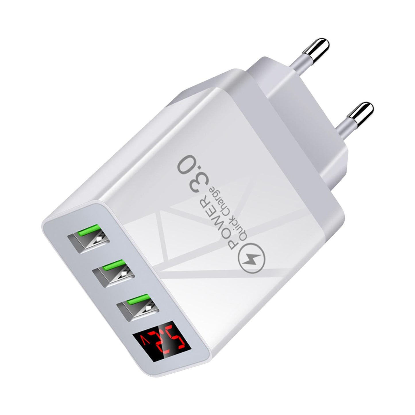 3USB Digital Display Fast Charging Portable Fast Charger for Travel Charging White