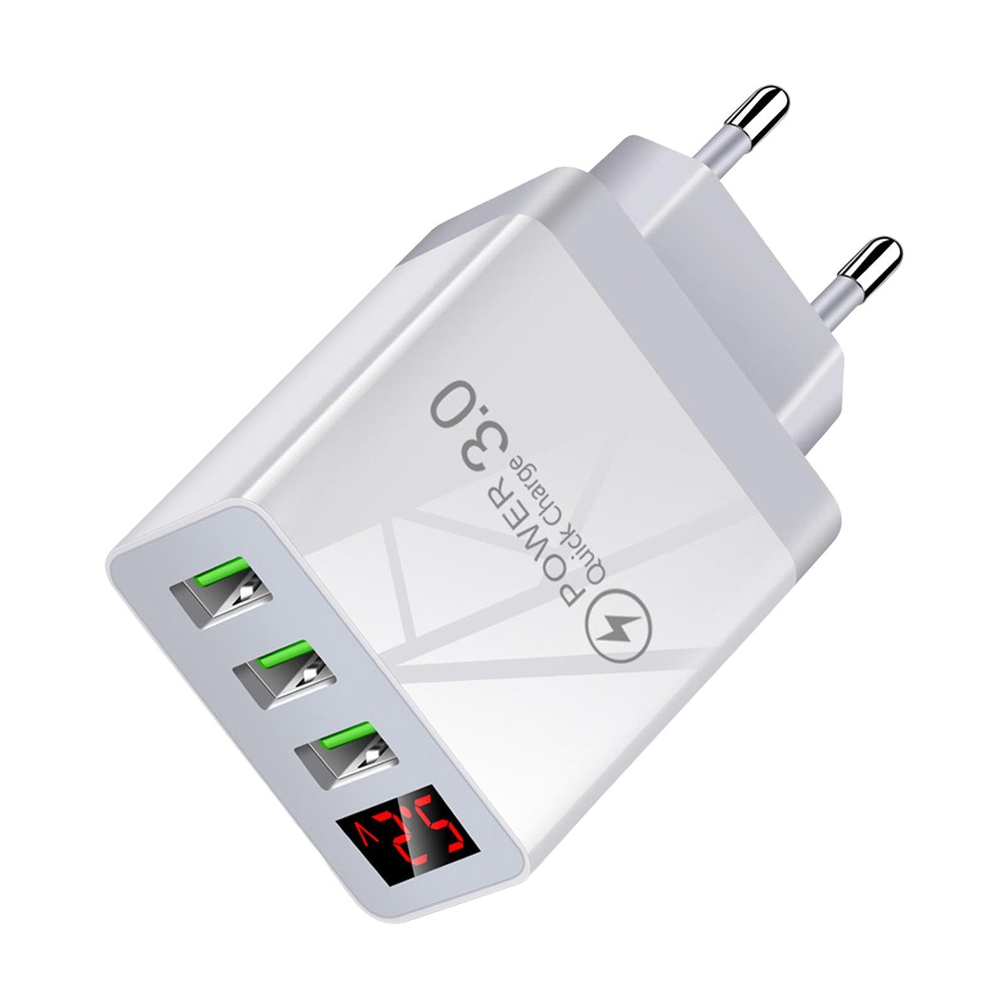 3USB Digital Display Fast Charging Portable Fast Charger for Travel Charging White